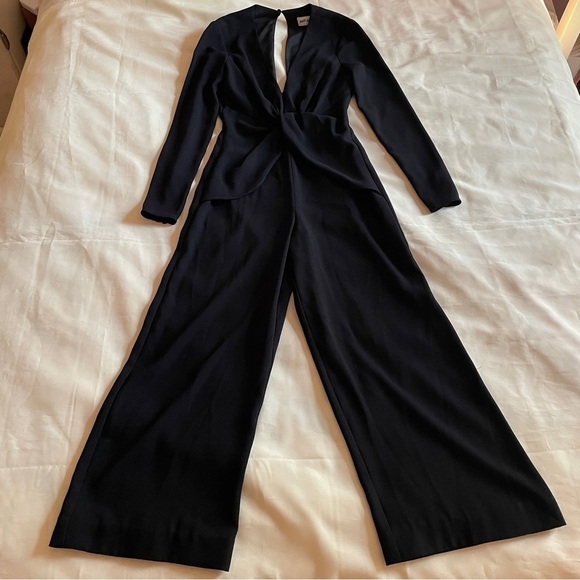 NEW! Self- Portrait- Black Twist Front Jumpsuit Cropped Crepe Jumpsuit Size S - Picture 4 of 13